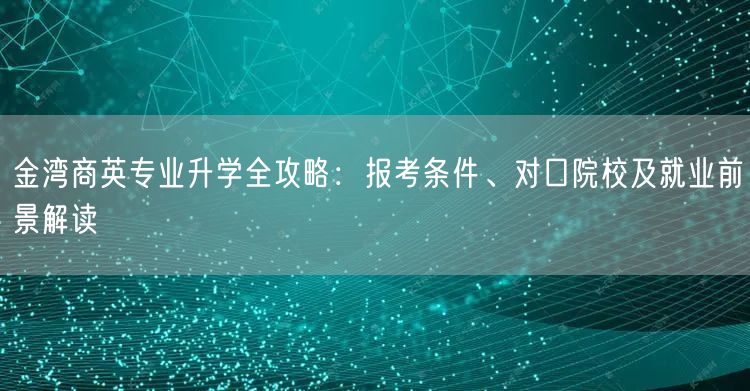 金湾商英专业升学全攻略：报考条件、对口院校及就业前景解读