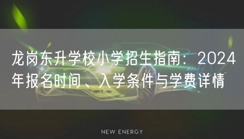 龙岗东升学校小学招生指南：2024年报名时间、入学条件与学费详情
