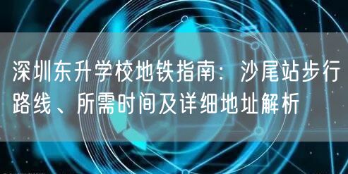 深圳东升学校地铁指南:沙尾站步行路线、所需时间及详细地址解析 深圳东升学校地铁指南:沙尾站步行路线、所需时间及详细地址解析